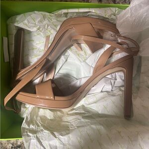 Sam Edelman Nude Patent Platform Stiletto Sandals